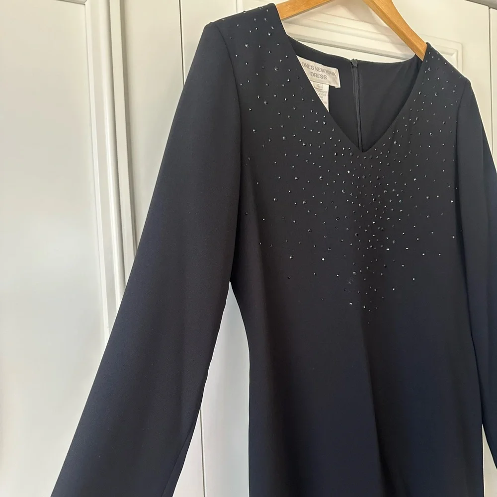 Jones New York Black Rhinestone Cocktail Dress, Size 6 - Picture 4 of 7